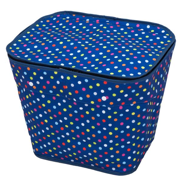 【商品概要】【サイズ】:約幅35×奥行27×高さ25cm【カラー・柄】:ネイビー×ドット柄【自転車前カゴカバー】:自転車の前カゴに入れて、スナップボタンを留めて固定できる保冷機能付きのカバー。【食材をクールに保つ】:1時間で約15℃の保冷効...