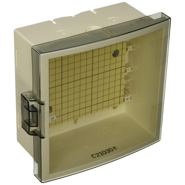 【商品概要】原産国:日本寸法mm タテ:203ヨコ:205フカサ:102扉下有効フカサmm 63~67.5・材質:ABS樹脂製 スモークアクリルドア付色:クリーム(マンセル2.5Y9/1近似)・プラスチック製 屋内外兼用・取付基板:木製基板...