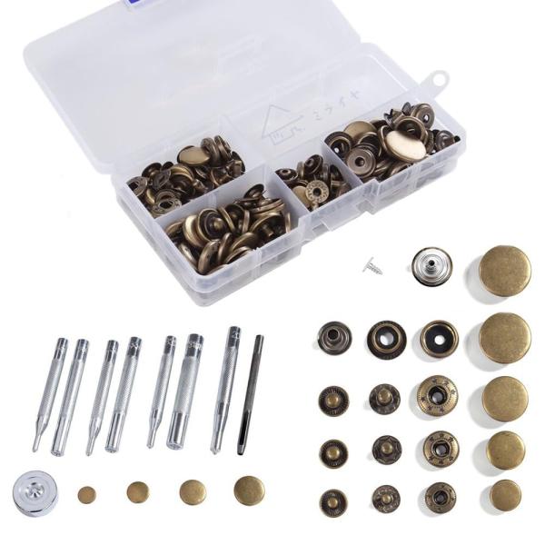 【商品概要】【セット内容：】：【ホック合計60組】:(1)バネホック10mm×12組 (2)バネホック12mm×12組 (3)バネホック15mm×12組 (4)ジャンパーホック17mm×12組 (5)ジーンズボタン17mm×12組。【打ち具...