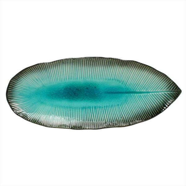 【商品概要】サイズ:約幅32.8×奥行き13.5×高さ2.5cm素材:陶器生産国:日本【商品説明】【商品詳細】ブランド：うつわ魯庵商品種別：ホーム＆キッチン商品名：美濃焼 山作 アジアン葉型 長皿 トルコ 520-0102製造元：うつわ魯庵...