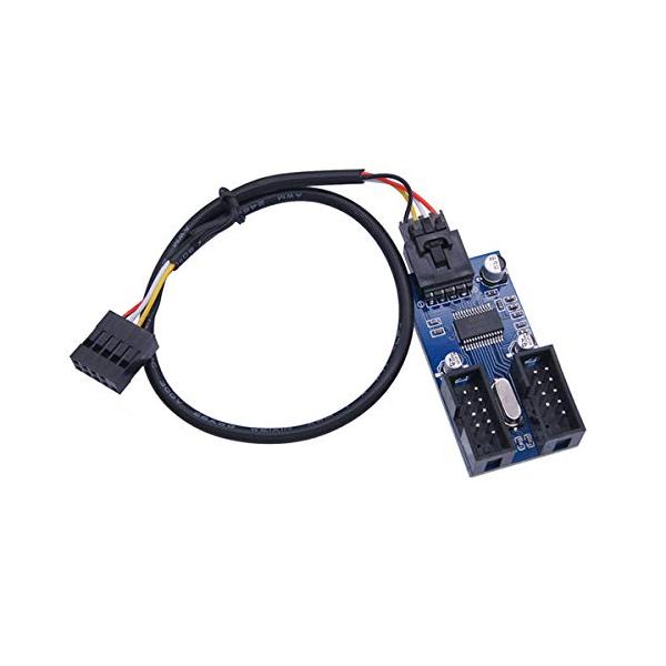 【商品概要】デスクトップ9ピンUSBハブUSB 2.0 9ピンコネクタアダプタポートマルチプライヤ長さ：30 CM裏面接着剤で、メインボードまたはシャーシに直接固定できますマザーボードの9ピンコネクタを2 * 9ピンコネクタに拡張できます。...
