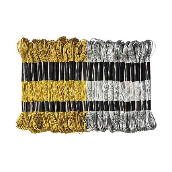 【商品概要】素材：ポリエステル&amp;メタリックホイル。セット内容：金銀色・各色12束・12本綴／束・計288本。長約8M／本。用途：クロスステッチ刺繍、ブレスレット、ネックレス作りは、ギフトやキャンディー、ビーズの包装にも使用できます。...