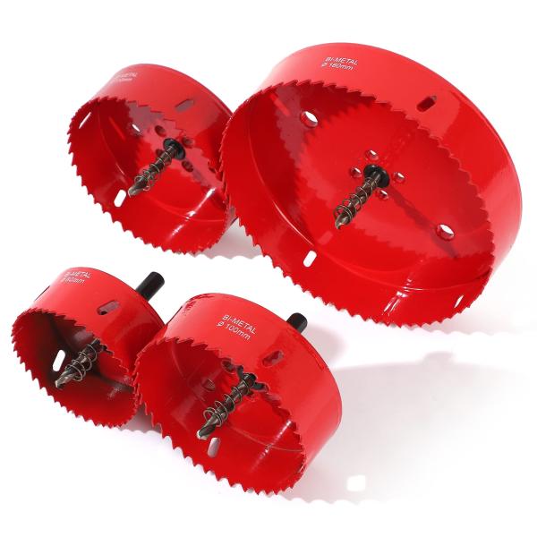 【商品概要】バイメタルホールソー 直径80〜160mm 大きいサイズ 大型 4本セット　80mm 100mm 110mm 160mm大きいサイズを厳選！ 大型 バイメタルホールソー4点セットです。 アルミ板、鉄板、木材、プラスチック、石膏ボ...