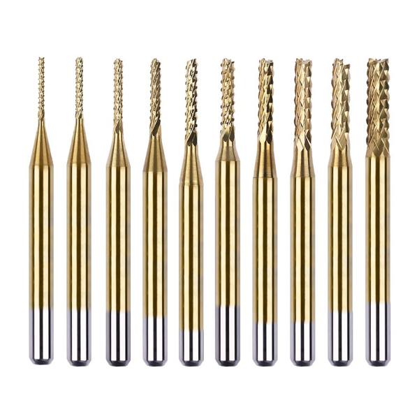 【商品概要】【エンドミルセット】切削刃径：0.8 、1.0 、1.2 、1.5 、1.6 、1.8 、2.0 、2.4、3.0、3.175mm。シャンク径： 1/8 インチ；数量：10個。【高い硬度と耐摩耗性】高品質の超硬合金材料で作られて...