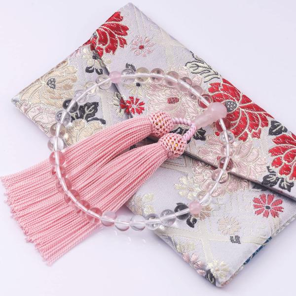 【商品概要】【エレガントな数珠】エレガントな水晶を使用しており、とても女性らしくて綺麗な念珠です。お値段から見えない高級感があり、上品な雰囲気を演出してくれます。【落ち着いたピンク】色はピンクですが、落ち着いたピンクです。渋い数珠を嫌がる1...