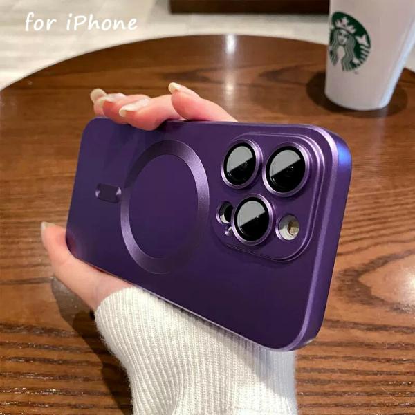 iphone16proケース MagSafe対応 iPhone16promax ケース パープル iPhone16ケース レンズ保護 15promax 15proケース iPhone15 耐衝撃 スリム iphone14 メタル感