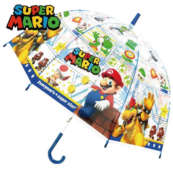 SUPER MARIO ドーム ワンタッチ ビニール 傘 ブルー 55cm 雨具 マリオ