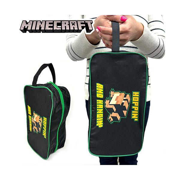 Minecraftのナイロンシューズバッグ！マチが広く、ファスナーも大きく開くので様々なシューズを収納可能。体育や部活、習い事など様々な場面で使いやすい！材質：ポリエステル■サイズ：約30×17×11cm