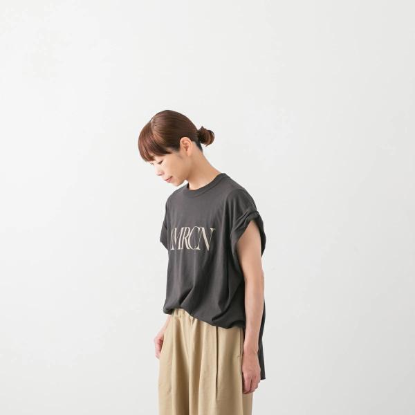 アメリカーナ ワイド ロールアップ ロゴ Tシャツ AMRCN メール便OK Americana BRF-M-826A  半袖 レディース ホワイト ライトイエロー ブラウン 黒 白