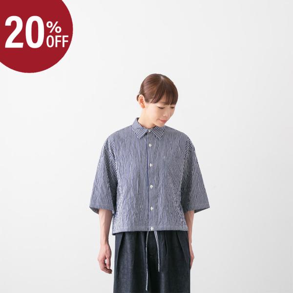 【20%OFF】ニコルソン アンド ニコルソン クリンクルコットン 半袖 ストライプ シャツ LINDA-CC メール便OK nicholson ＆ nicholson レディース 春夏