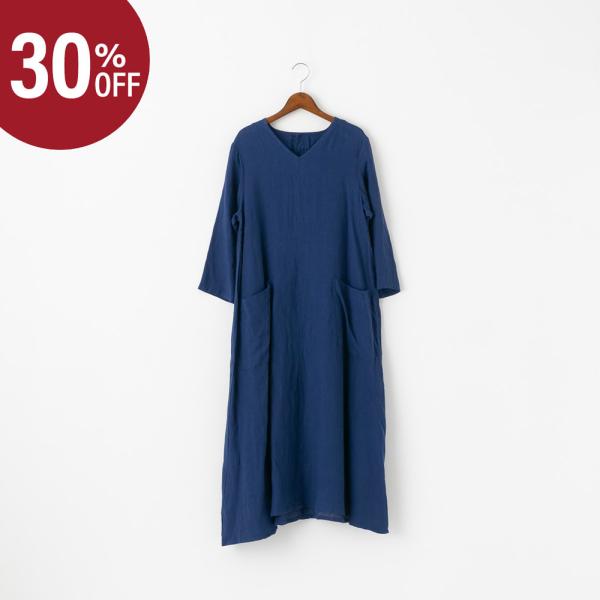 【30%OFF】サラウェア Belgium Linen V neck Flared Dress ベルギーリネン Vネック フレアドレス SARAHWEAR C71272 日本 麻
