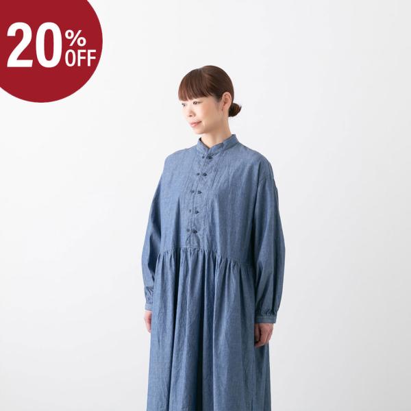 美品✨45R コットン ダンガリー 九分袖 ドレス 日本製 オーバーサイズ 現行 サラウェア Dungaree Farmer's Dress ダンガリー ファーマーズ ドレス