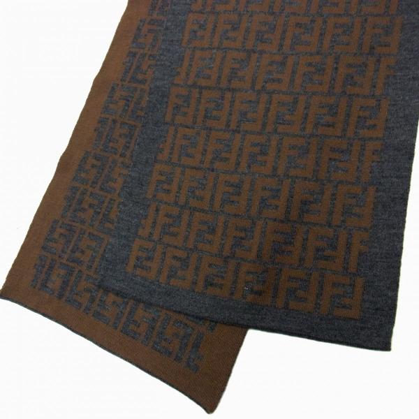 新品 参考定価8万◇FENDI ロングマフラー FFズッカ柄 ロゴ入り ウール