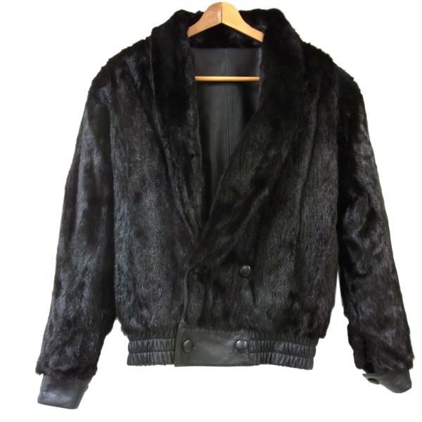 【中古】ノーブランド レザージャケット ブルゾン リバーシブル ミンクファー 革ジャン アウター XXL ブラウン 美品◇ミンク本毛皮×レザー リバーシブル ジャケット ブルゾン リアル