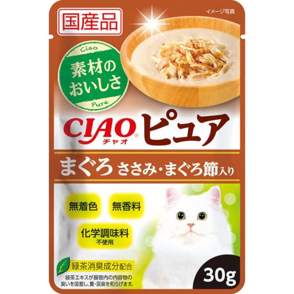 ［いなばペットフード］CIAO ピュアパウチ まぐろ ささみ・まぐろ節入り 30g 日本