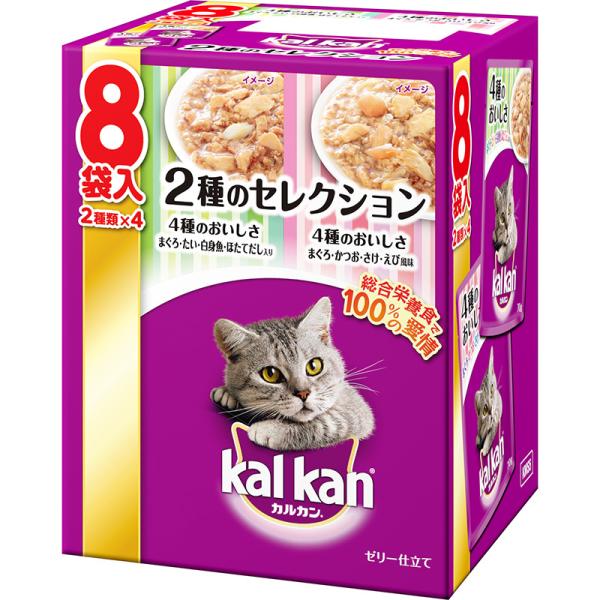 他サイト： ［マース］カルカン パウチ 2種セレクション 4種のおいしさ [まぐろ・たい・白身魚・ほたてだし入り] [まぐろ・かつお・さけ・えび風味] 70g×8袋パック  タイの商品画像