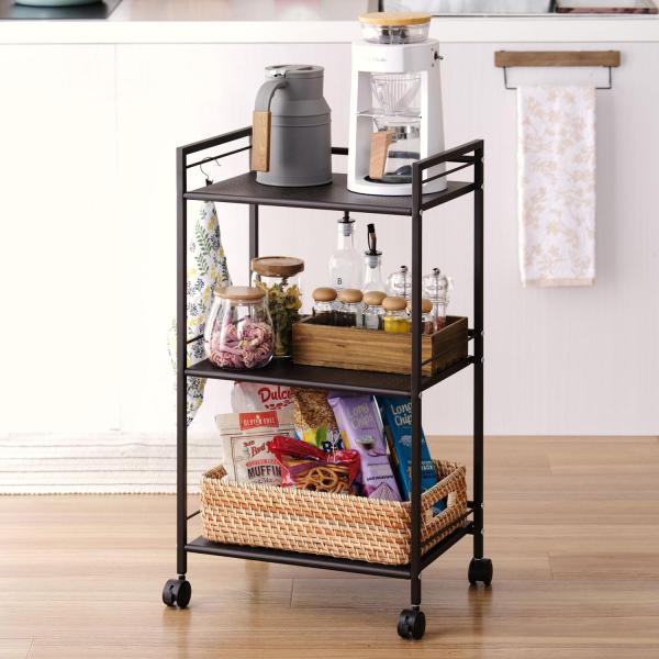 他サイト： ドウシシャ キッチンラックワゴン 3段 キャスター付き カラーボックスサイズ ダークブラウン 幅43×奥行29.5×高さ76.5cm GC-P76DBの商品画像