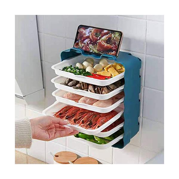 【商品概要】??【下準備した食材をストック】乱雑なキッチン周りをこれで解決！食材を縦収納することで狭いキッチンも有効利用できます。壁に貼っても、そのまま調理台に置いてもOK！ラックはフックにかけるだけですので、使わないときは外して食器ラック...