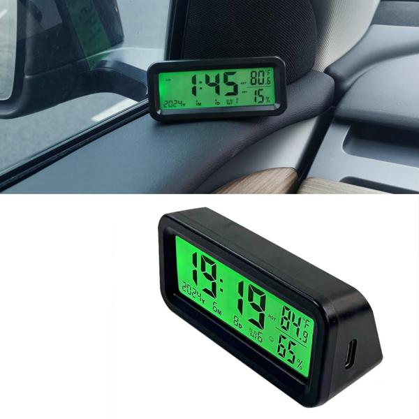 KASELIN 車載時計【ソーラー充電・USB充電可能】 二重色の光 LEDバックライト 4in1 日付/時刻/温度/湿度表示 カレンダー表示機能 デ