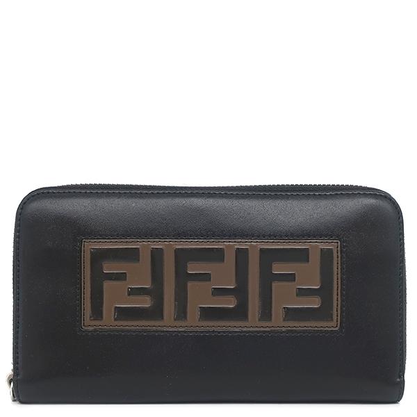 FENDI（フェンディ） 長財布 ロゴ レザー ブラック ラウンドファスナー
