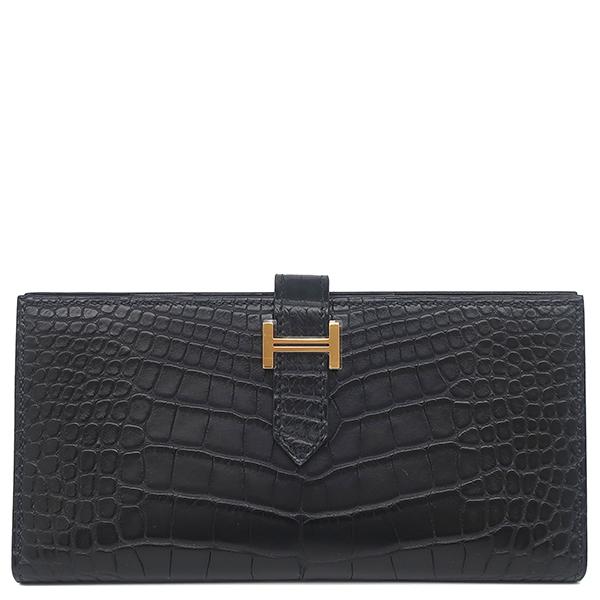 HERMES（エルメス） 長財布 ベアンスフレ アリゲーターマット ブラック