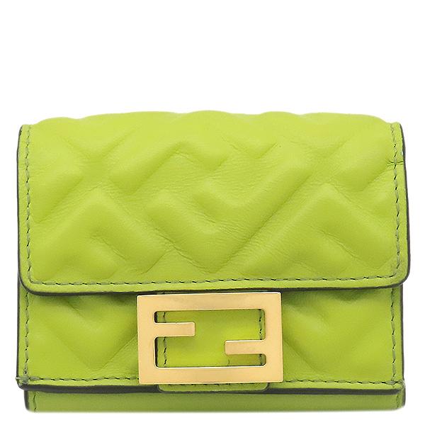 フェンディ FENDI 三つ折り財布 バゲット マイクロトリフォールド ウォレット レザー ワサビ ゴールド金具 コンパクト財布 8M0395 AAJD F1JCP 【箱】【中古】 FENDI（フェンディ） 三つ折り財布 バゲット マイクロトリフォールド