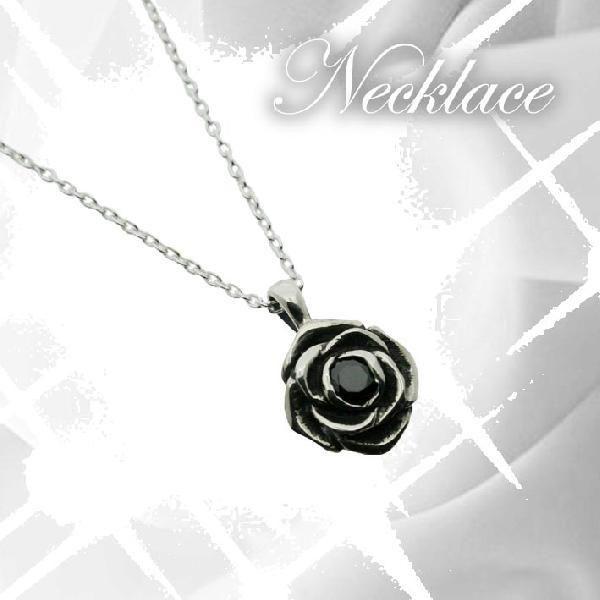 シルバーネックレス トップ ブラックローズ Black Rose Aタイプ 薔薇 