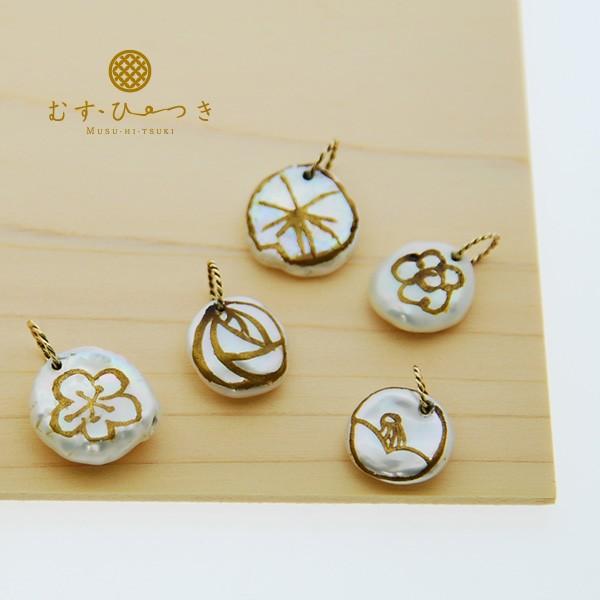 パール ネックレス 1粒 花 ネックレストップ K10 花びら蒔絵パール 