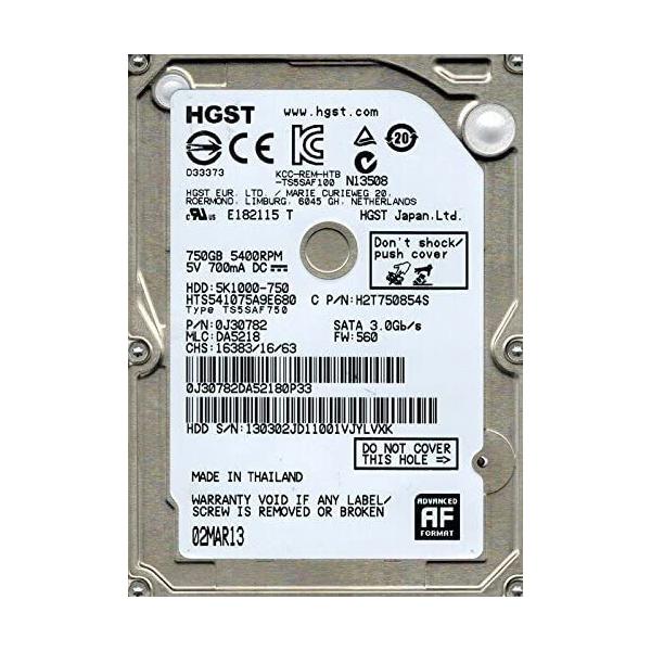 日立 【中古】HGST 日立製 2.5インチ 内蔵HDD 750GB 5400RPM 日立 【中古】HGST 日立製 2.5インチ 内蔵HDD 750GB 5400RPM