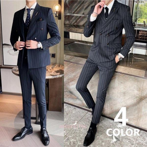 スーツ セットアップ メンズ フォーマル ストライプ 3点セット