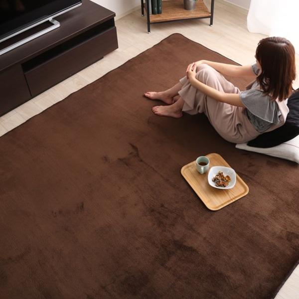 低反発 ラグマット/絨毯 〔Mサイズ 約190×190cm ブラウン〕 高密度