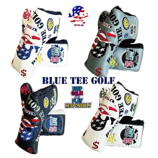 ２０２３新製品　ブルーティーゴルフ【2023スカルUSAフラッグモデル（合皮）】 ブレード用パターカバー　BLUE TEE GOLF