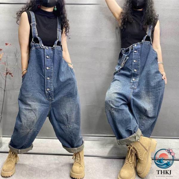 夏にも大活躍 大人かわいい ワイド風 デニムサロペットパンツ おしゃれ デニムパンツ サロペットサロペットパンツデニムパンツ
