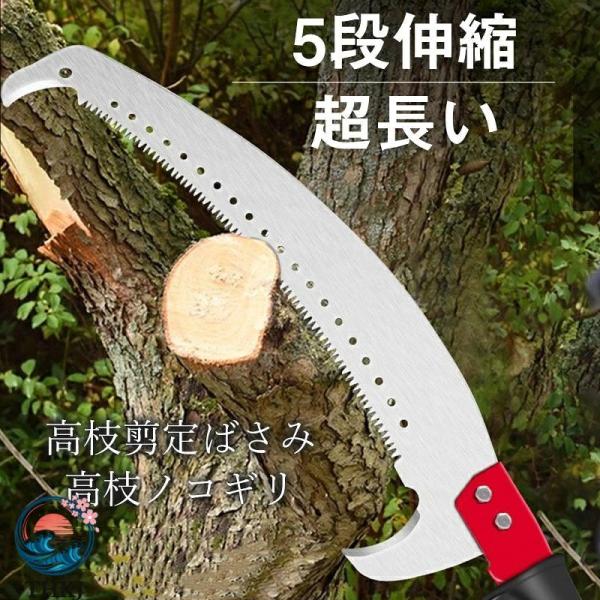 高枝切りバサミ 高枝切鋏 5 段伸縮式 2m 10m 園芸 ガーデニング はさみ のこぎり 高枝剪定ばさみ 高枝ノコギリ 切断工具