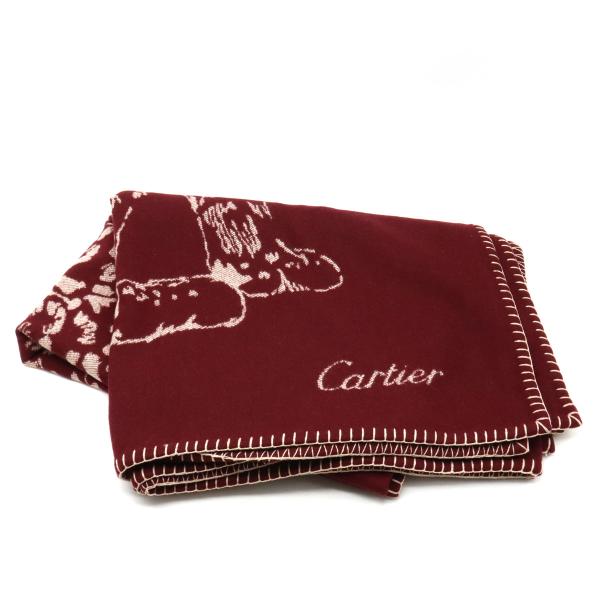 ■新品同様■ Cartier ヒョウ 豹 ブランケット ひざ掛け ボルドー系 □新品同様□ Cartier ヒョウ 豹 ブランケット ひざ掛け ボルドー系