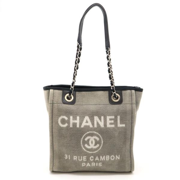 CHANEL グレー チェック柄 トートバッグ CHANEL グレー トートバッグ ドーヴィル ラージ - メルカリ