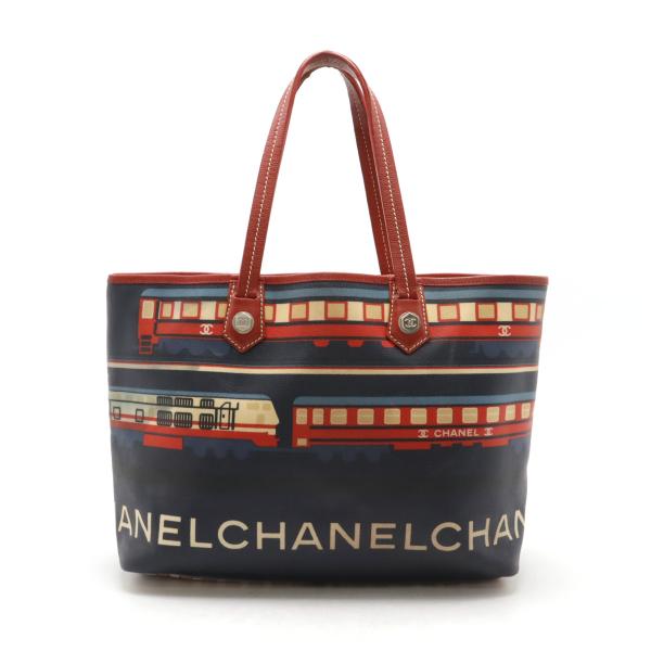 CHANEL シャネル セントラルステーション トートバッグ ショルダーバッグ セミショルダー 肩掛け PVC レザー ネイビー 紺 レッド 赤 シルバー金具 CHANEL（シャネル） セントラルステーション トートバッグ ショルダー