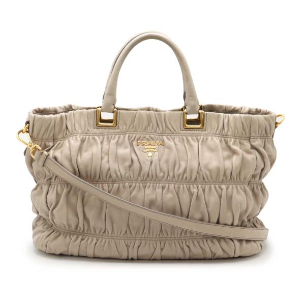 プラダ BN1702 ハンドバッグ ベージュ  PRADA ナッパゴーフル 2WAY ショルダーバッグ PRADA（プラダ） ゴーフル ギャザー トートバッグ ハンドバッグ 2WAY