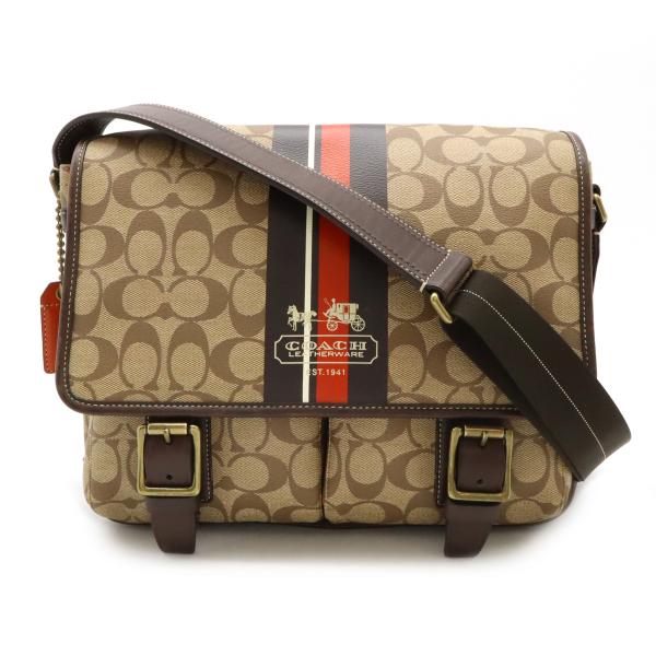 【美品】 コーチ ポシェット ヘリテージストライプ ショルダーバッグ ブラウン 美品】 コーチ ポシェット ヘリテージストライプ ショルダー