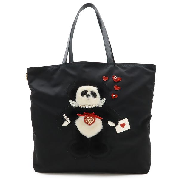 ✨美品✨PRADA トートバッグ ナイロン×レザー ロゴ ブラック ネームタグ PRADA プラダ レザー ロゴ 型抜き トート バッグ ブラック系