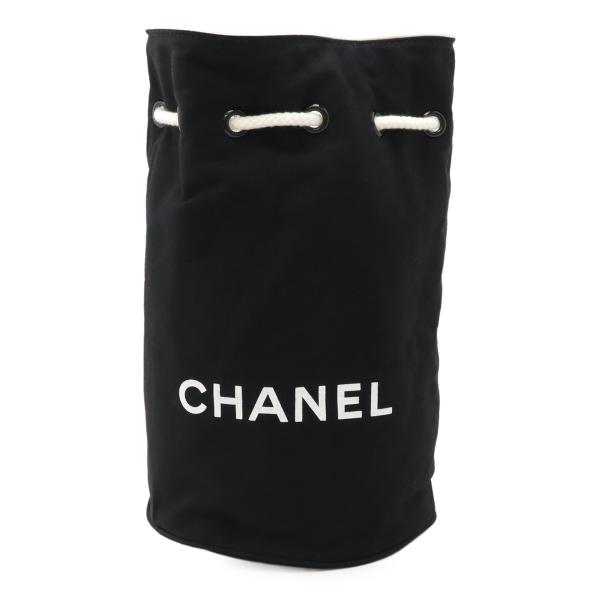 美品　CHANEL シャネルノベルティ 巾着バッグ大 コットンキャンバス ロゴ 美品 CHANEL シャネルノベルティ 巾着バッグ大 コットン