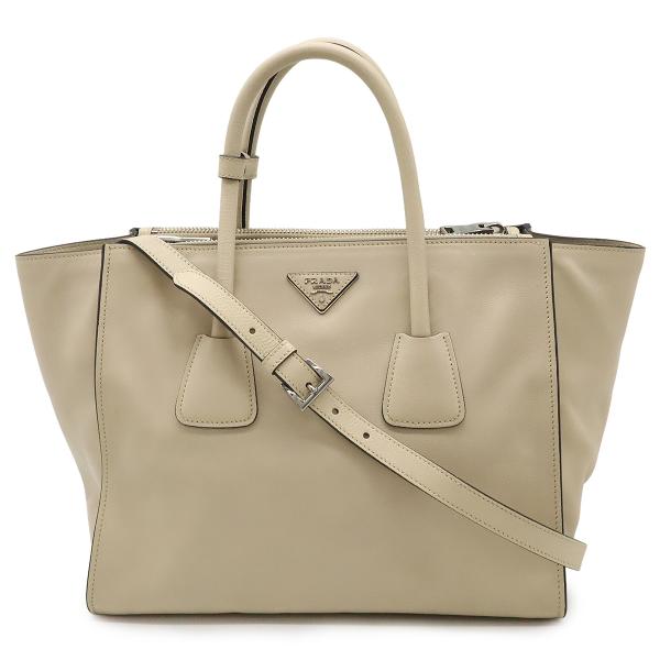 PRADA プラダ トライアングルロゴ ハンドバッグ トートバッグ 2WAY ショルダーバッグ レザー ライトベージュ シルバー金具 BN2619 PRADA（プラダ） トライアングルロゴ ハンドバッグ トートバッグ 2WAY