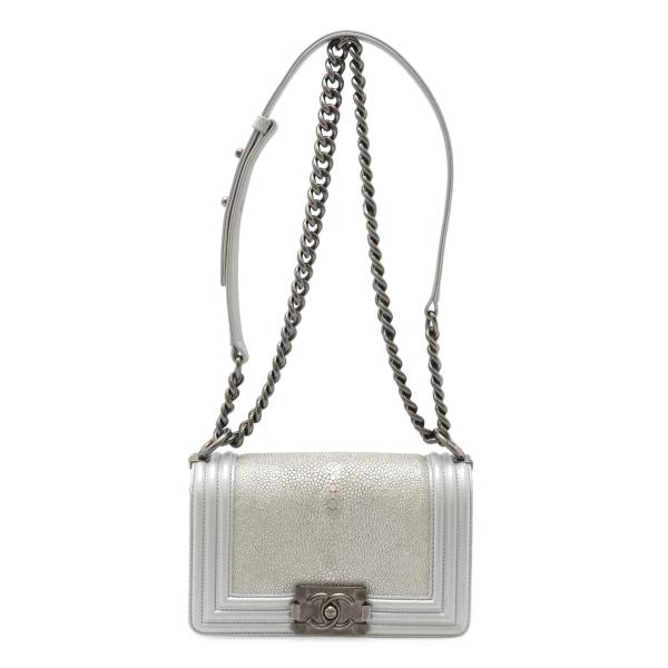 CHANEL シャネル ボーイシャネル ココマーク チェーンウォレット ショルダーバッグ ポシェット ガルーシャ メタリックレザー シルバー CHANEL（シャネル） ボーイシャネル ココマーク チェーンショルダー