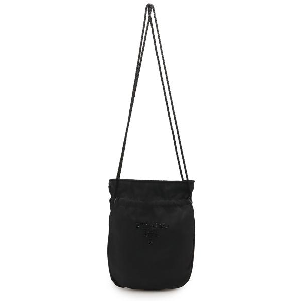 PRADA プラダ ビーズロゴ 巾着バッグ ショルダーバッグ セミショルダー 肩掛け ナイロン NERO 黒 ブラック PRADA（プラダ） ビーズロゴ 巾着バッグ ショルダーバッグ
