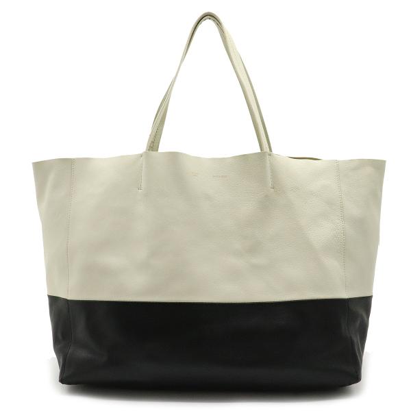 CELINE セリーヌ ホリゾンタル カバ トートバッグ ショルダートート レザー バイカラー ホワイト 白 ブラック 黒 CELINE セリーヌ ホリゾンタル カバ トートバッグ ショルダートート レザー バイカラー ホワイト 白 ブラック 黒