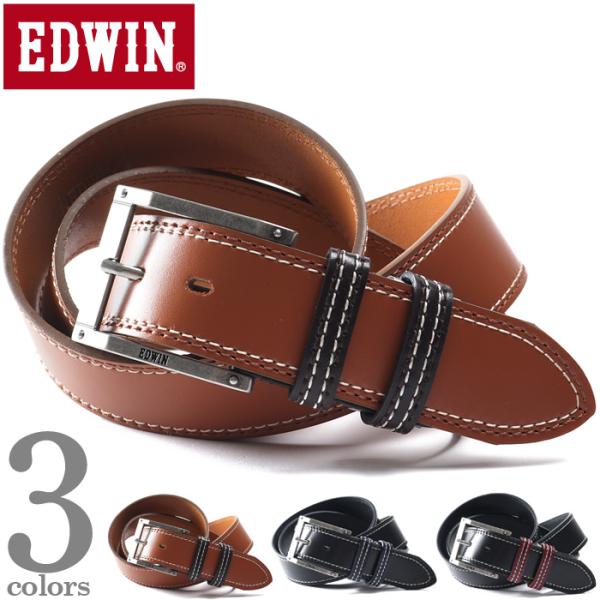 大きいサイズ メンズ EDWIN エドウィン コンビカラー ダブルステッチ レザー ベルト ロングサイズ 0111246