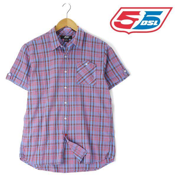 大きいサイズ メンズ XL XXL 55DSL 半袖チェックシャツ ブルー系 USA直