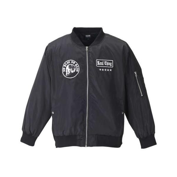 大きいサイズ メンズ SHOCK NINE ワッペン付MA-1ジャケット ブラック