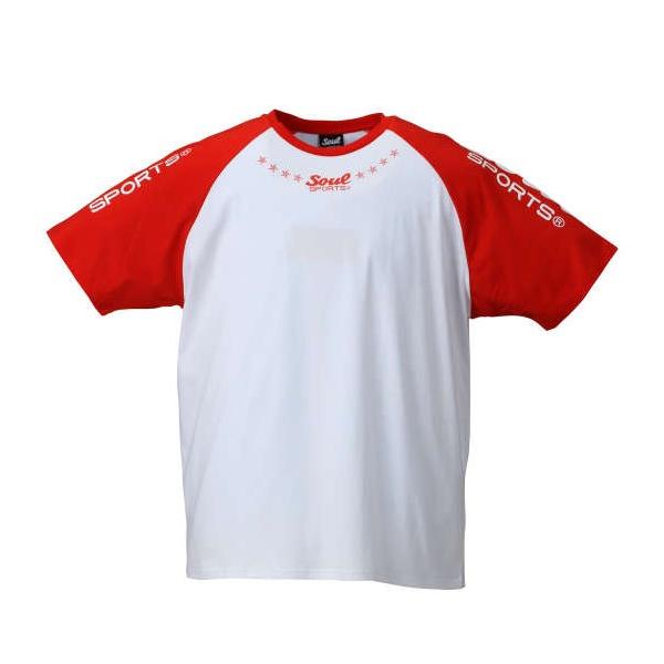 SOUL SPORTS ラグラン半袖Tシャツ ホワイト×レッド 1168-7255-1 3L 4L 5L 6L 8L