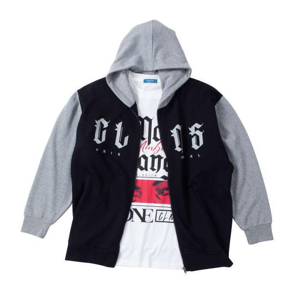 大きいサイズ メンズ COLLINS 裏起毛 配色 フルジップ パーカー + 半袖 Tシャツ ブラック × ホワイト 1258-4310-2 3L 4L 5L 6L 8L